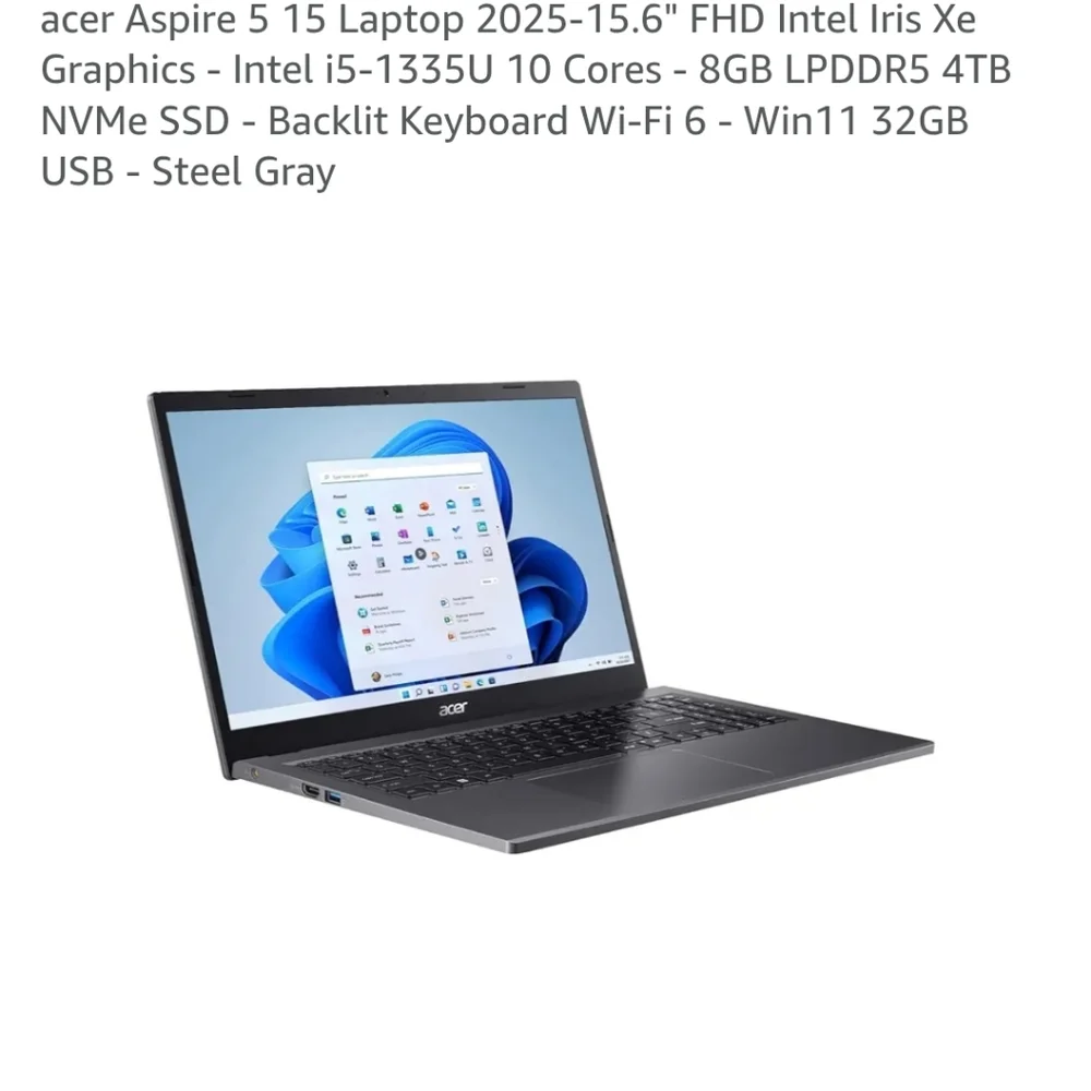 Acer 5 2024 New 15.6 Silver and Black Laptop Used 2 Times Windows HD 5star